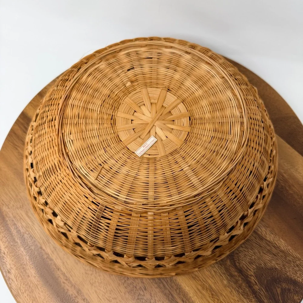 Vintage Woven Bamboo Round Basket Bowl Boho Decor 12 Inch